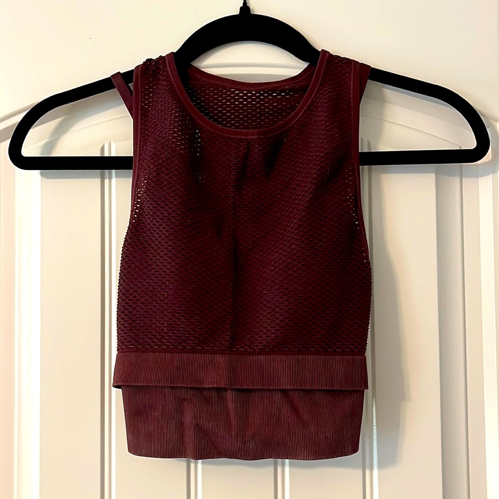 JoyLab Wine Mesh Layered Crop Tank